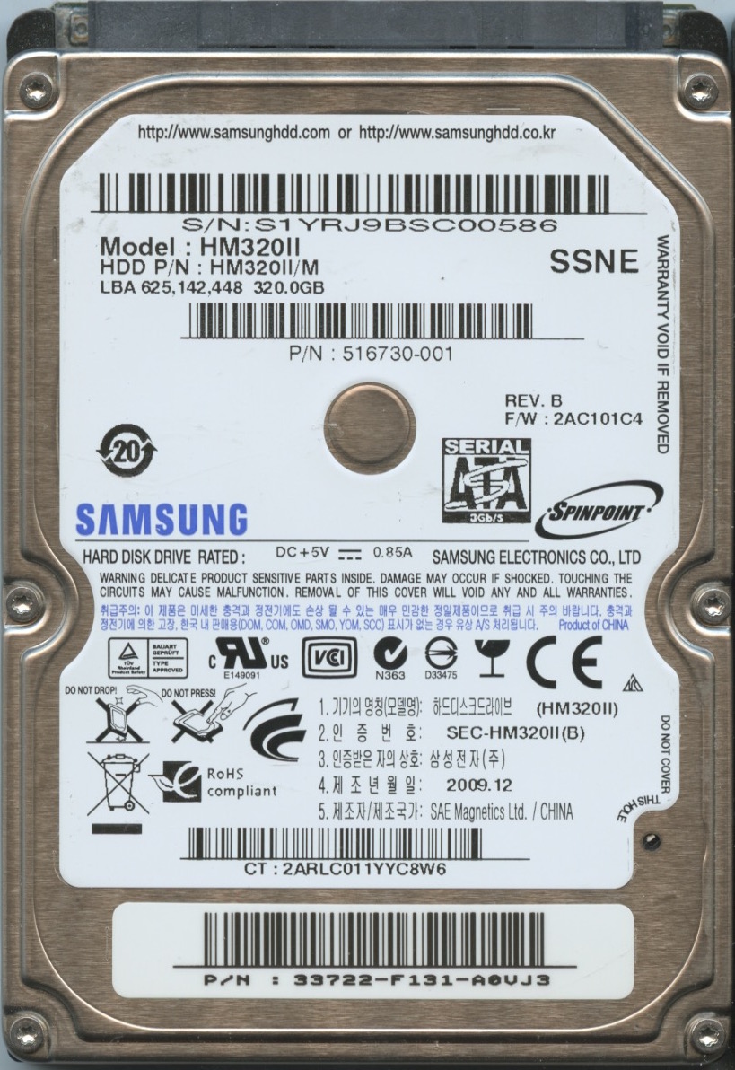 HM320II HM302II:M 2AC101C4 33722-F131-A0VJ3 SAMSUNG 500GB