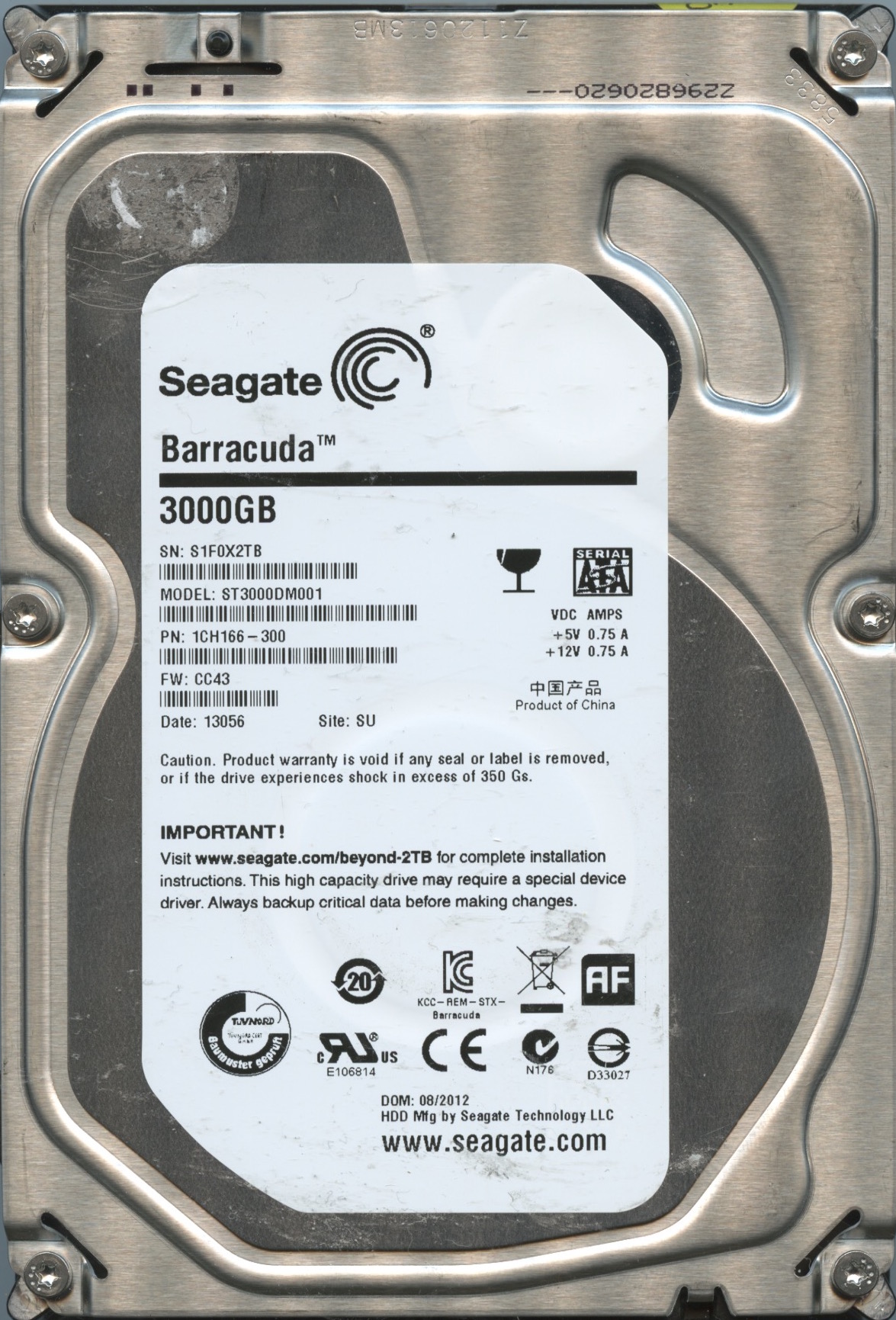 SEAGATE ST3000DM001 CC43 1CH166-300 3TB