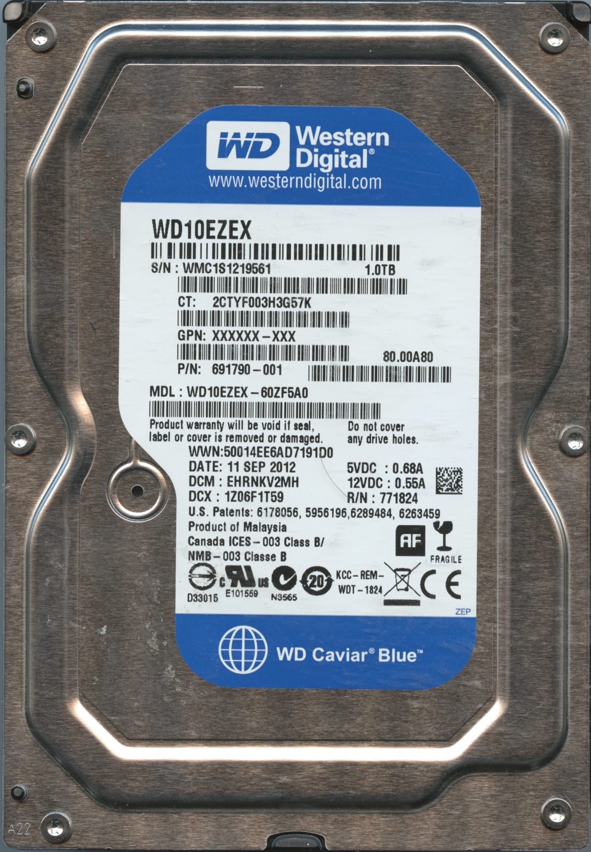WD10EZEX WMC1S 0:12 WESTERN DIGITAL 1TB
