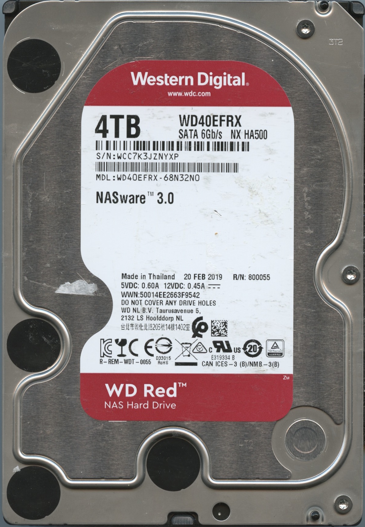 WD40EFRX WCC7K 02:19 WESTERN DIGITAL 4TB