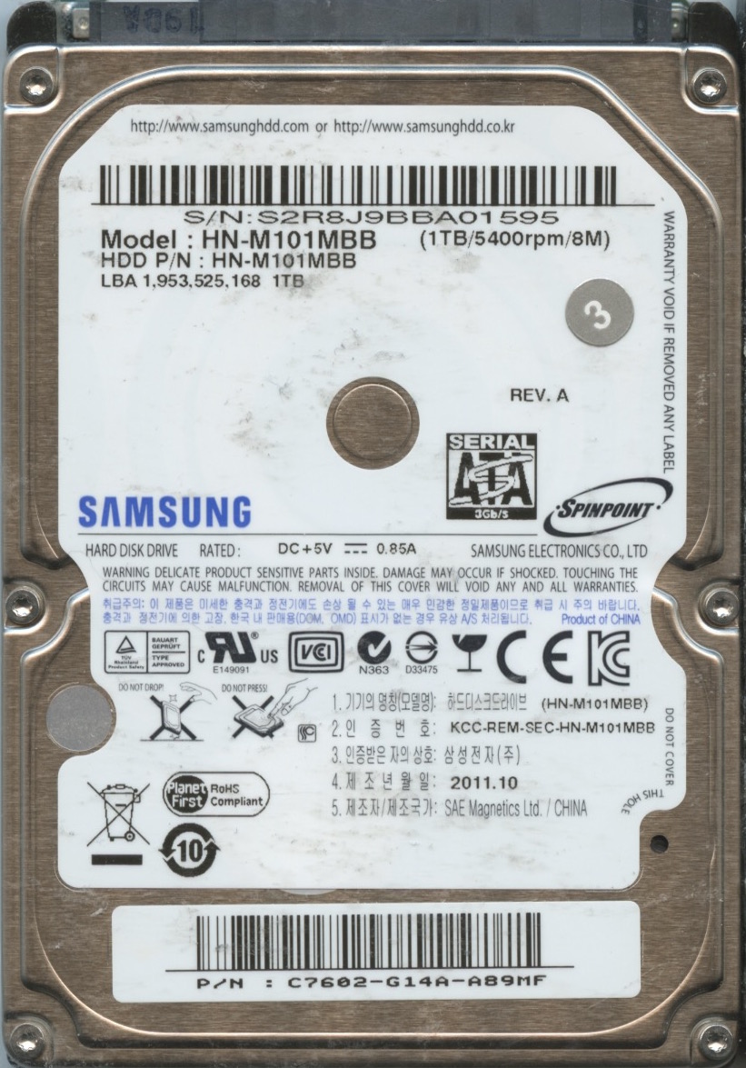 HN-M101MBB HN-M101MBB C7602-G14A-A89MF 1TB HDD